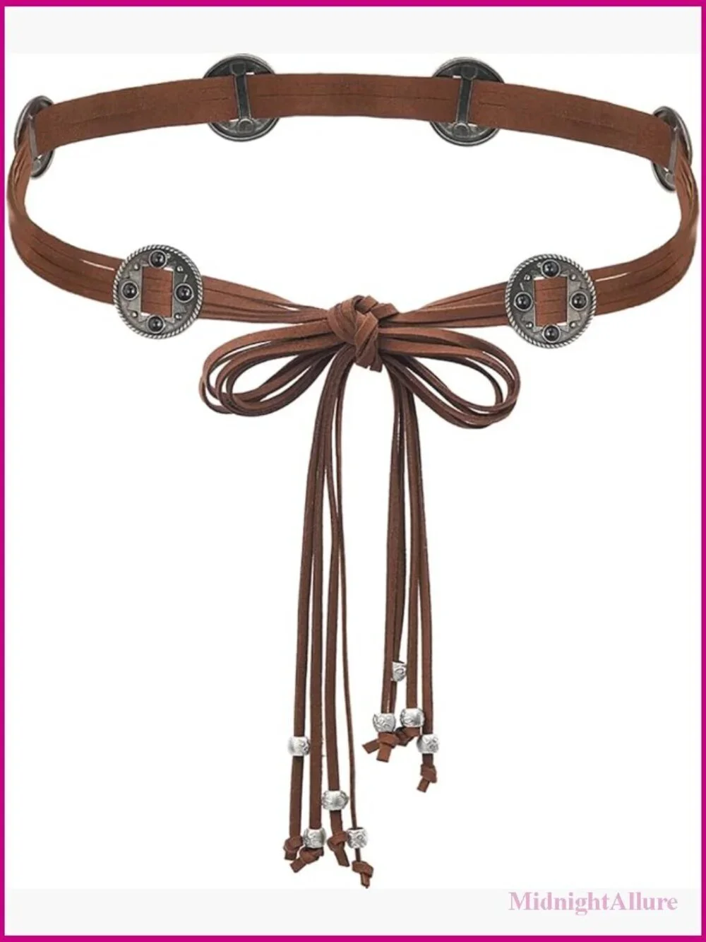 Boho PU Leather Tassel Belt Knotted Waist Belt for Dresses Vintage